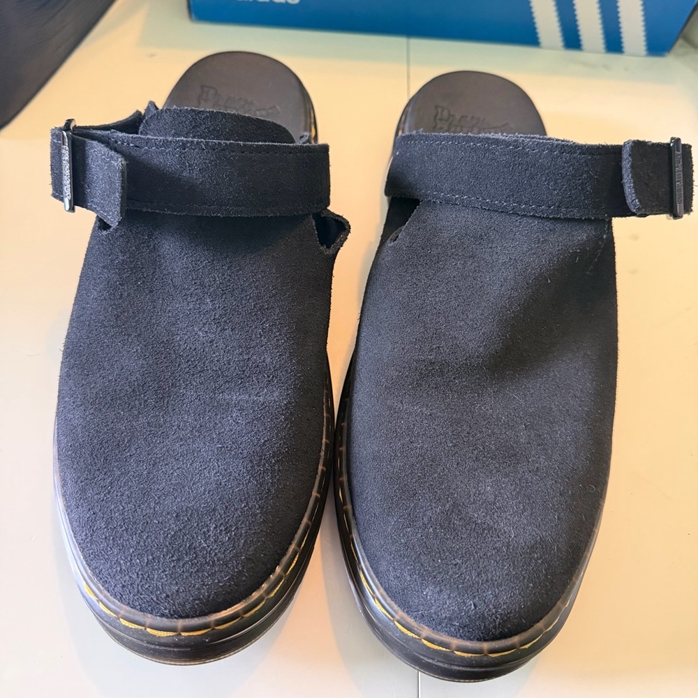 Dr. Martens Black Suede Slip-On Mules